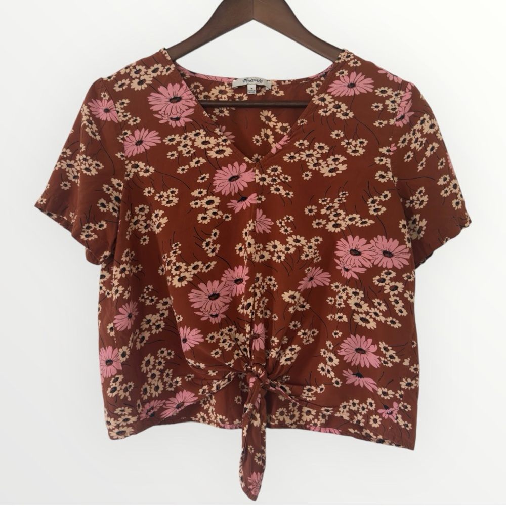 Madewell Novel Tie-Front Top in Hillside Daisies Size Medium Floral Spring
